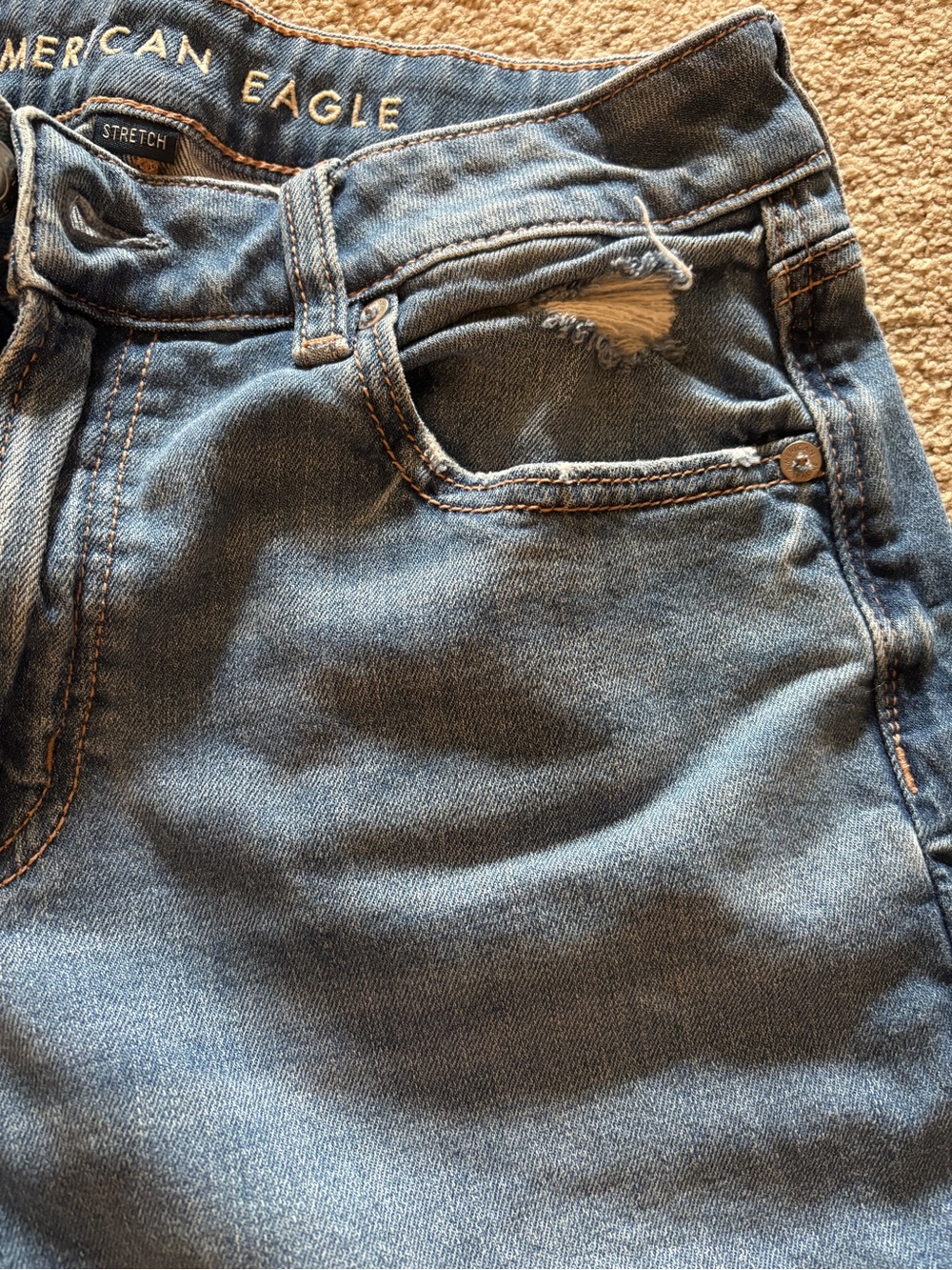 American Eagle Outfitters Low Rise Long Cut-Off Stretch Jeans